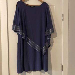 IGNITE EVENINGS Foil Trim Asymmetrical Popover Capelet Sheath Dress Sz 16